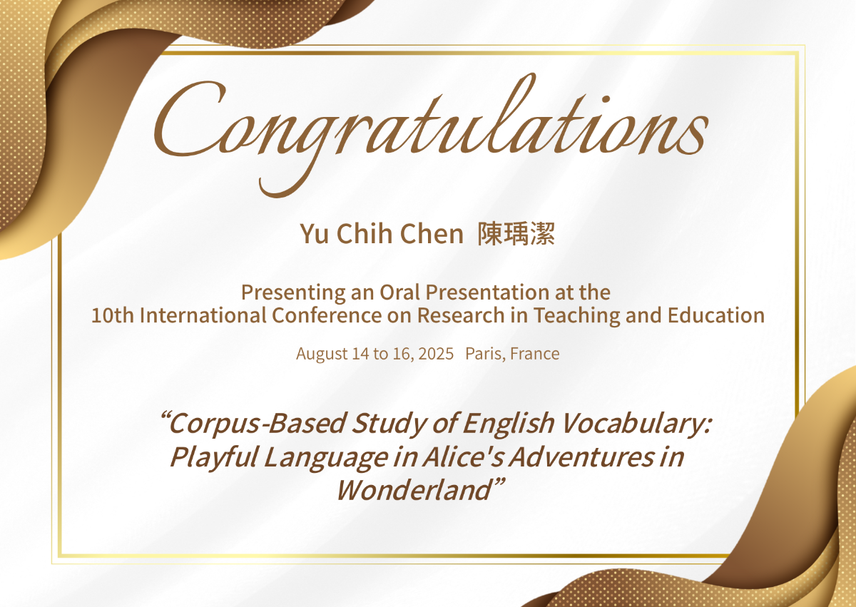 Congratulations to Yu Chih Chen on Her Oral Presentation at the 10th RTE Conference